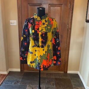Floral Ruffle Blouse in Yellow, Green, Blue, Orange and Black